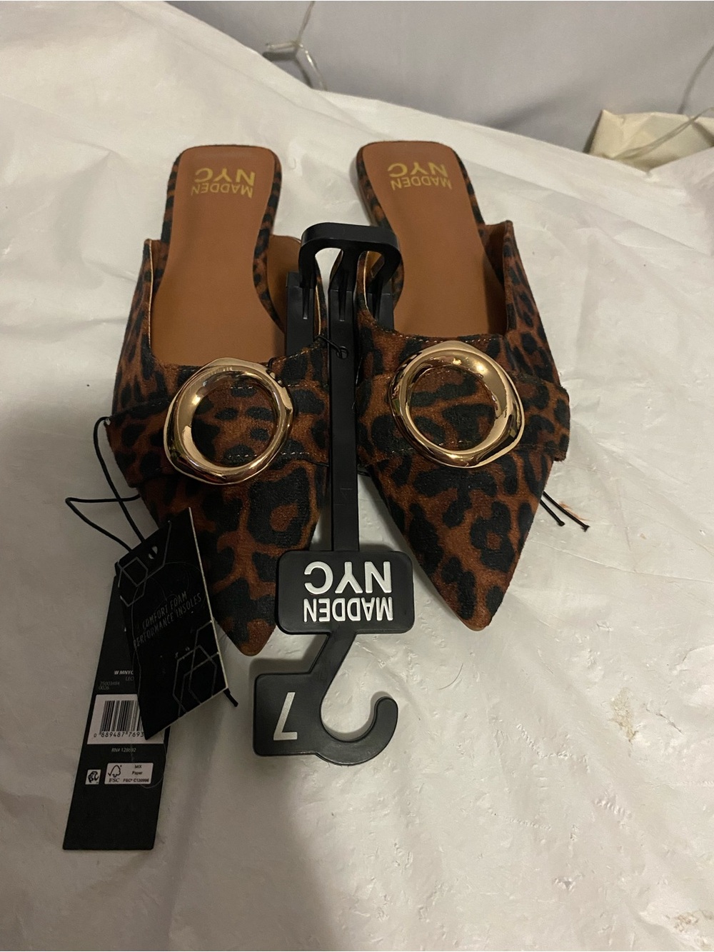 Leopard Print Pointed Toe Slide with Gold Ring